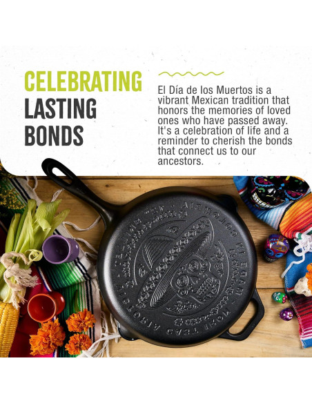 Sartén de Hierro Fundido Victoria 30.48 cm Sazonada Día de Muertos