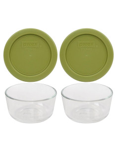 Pyrex Juego de 2 Tazones de Vidrio 1 Taza con Tapas Verde Oliva