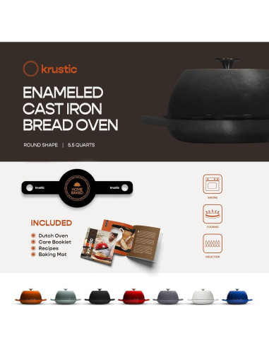 Horno Holandés Krustic 6 Qt Hierro Fundido Enameled Negro