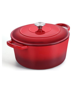 Olla de Hierro Fundido Enameled TeamFar 6QT Roja con Tapa