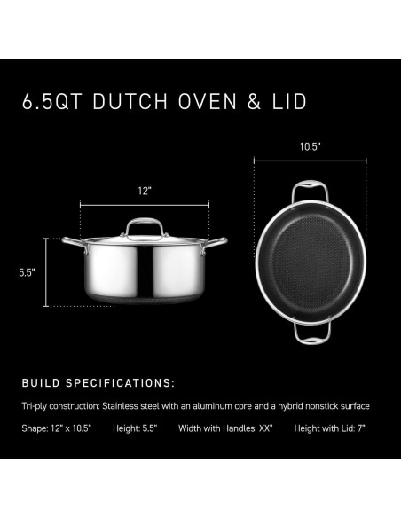 Horno Holandés Ovalado HexClad 6.5L Antiadherente Acero Inoxidable