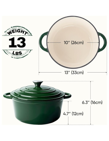 Olla de Hierro Fundido Fijinhom 6 Cuartos Verde Antiadherente