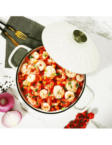 Braiser de Hierro Fundido Enameled NSIRONS 3.8 QT Blanco