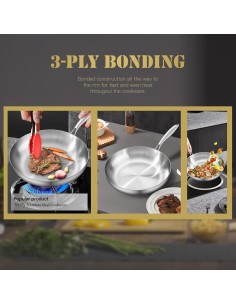 Sartén de Acero Inoxidable GIUOIDUO 30 cm Apta para Horno y Lavavajillas 2