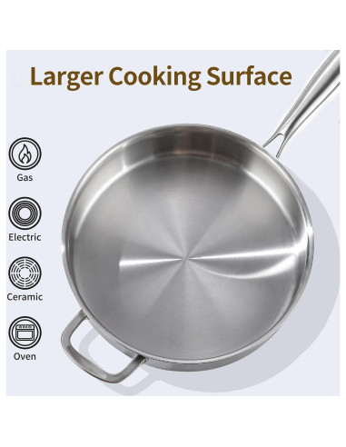 Sartén Jumbo DELARLO 7QT Acero Inoxidable 12 Pulgadas con Tapa