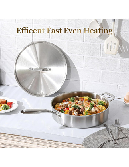 Sartén Jumbo DELARLO 7QT Acero Inoxidable 12 Pulgadas con Tapa