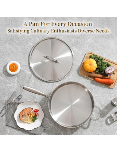 Sartén Jumbo DELARLO 7QT Acero Inoxidable 12 Pulgadas con Tapa