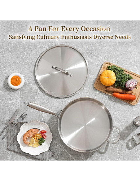 Sartén Jumbo DELARLO 7QT Acero Inoxidable 12 Pulgadas con Tapa