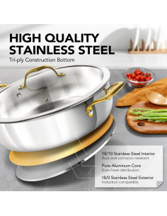 Sartén de Acero Inoxidable MICHELANGELO 30.48 cm 6L con Tapa 2