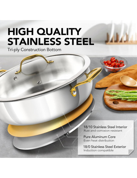 Sartén de Acero Inoxidable MICHELANGELO 30.48 cm 6L con Tapa