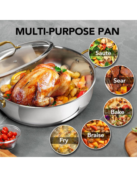 Sartén de Acero Inoxidable MICHELANGELO 30.48 cm 6L con Tapa