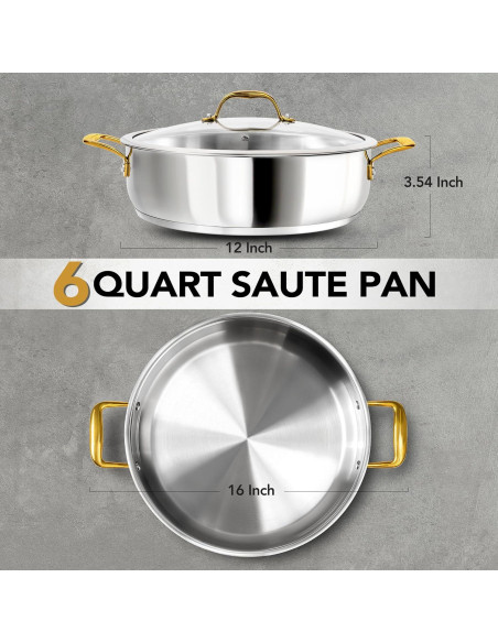 Sartén de Acero Inoxidable MICHELANGELO 30.48 cm 6L con Tapa