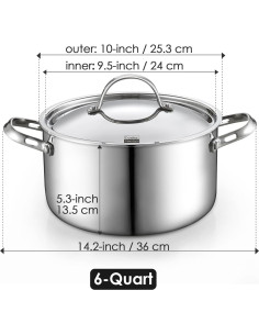 Cacerola de Acero Inoxidable Cooks Standard 6 Cuartos Inducción 2