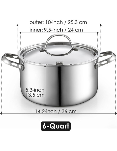 Cacerola de Acero Inoxidable Cooks Standard 6 Cuartos Inducción