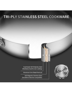 Sartén Profunda Yeksum de Acero Inoxidable 7QT con Tapa 2