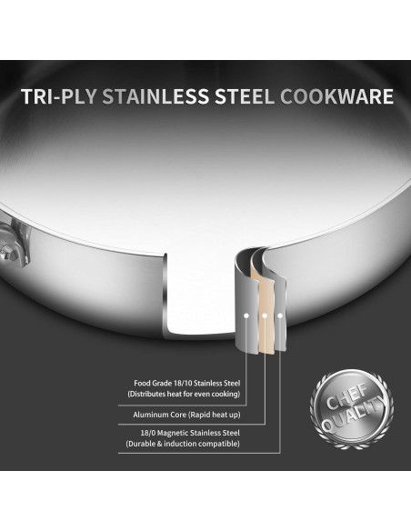 Sartén Profunda Yeksum de Acero Inoxidable 7QT con Tapa