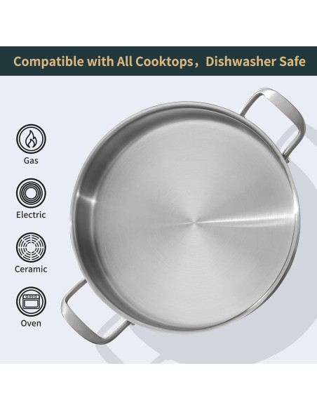 Sartén Profunda Yeksum de Acero Inoxidable 7QT con Tapa