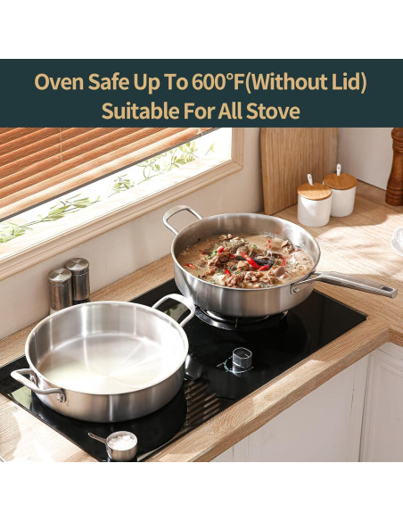 Sartén Profunda Yeksum de Acero Inoxidable 7QT con Tapa