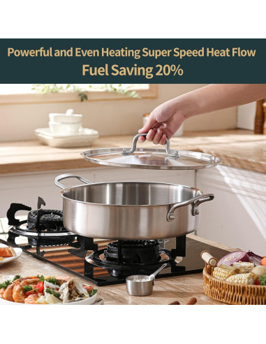 Sartén Profunda Yeksum de Acero Inoxidable 7QT con Tapa