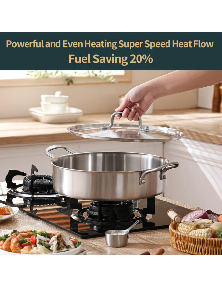 Sartén Profunda Yeksum de Acero Inoxidable 7QT con Tapa