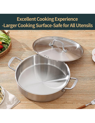 Sartén Profunda Yeksum de Acero Inoxidable 7QT con Tapa