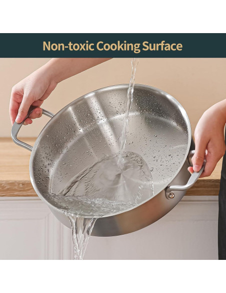 Sartén Profunda Yeksum de Acero Inoxidable 7QT con Tapa