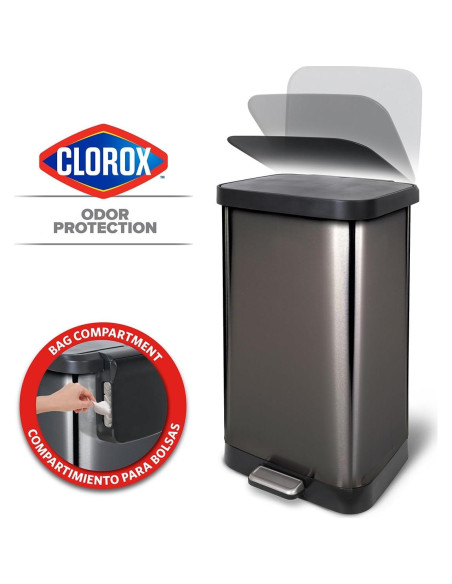 Bote de Basura Glad 75.5L Acero Inoxidable con Pedal y Clorox