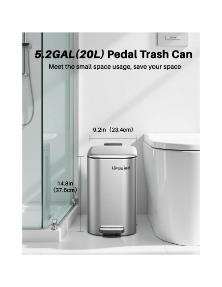 Basurero de Pedal Lovewind 20L Acero Inoxidable Plata