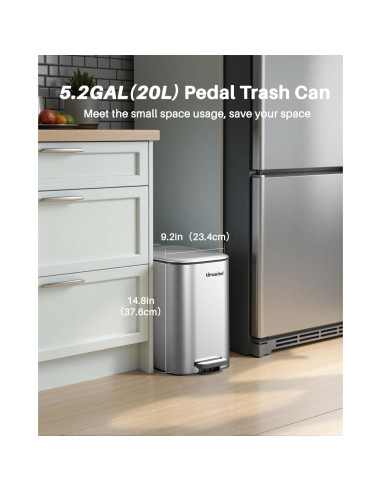 Basurero de Pedal Lovewind 20L Acero Inoxidable Plata