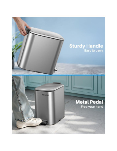 Basurero de Pedal Lovewind 20L Acero Inoxidable Plata