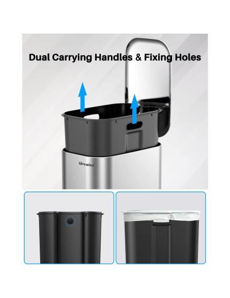 Basurero de Pedal Lovewind 20L Acero Inoxidable Plata