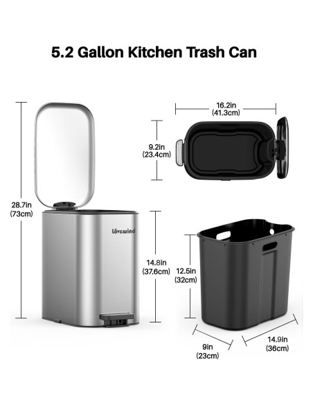 Basurero de Pedal Lovewind 20L Acero Inoxidable Plata