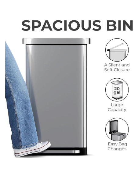 Bote de Basura EconoHome 50L Acero Inoxidable con Pedal