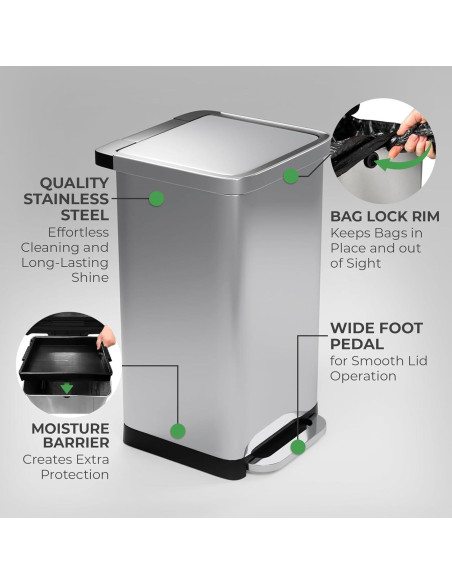 Bote de Basura EconoHome 50L Acero Inoxidable con Pedal