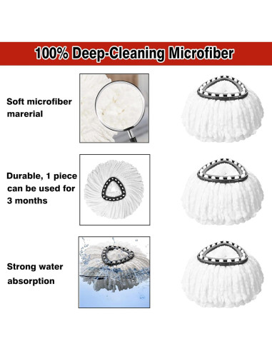 12 Cabezas de Repuesto para Mopa Giratoria V-chen 100% Microfibra