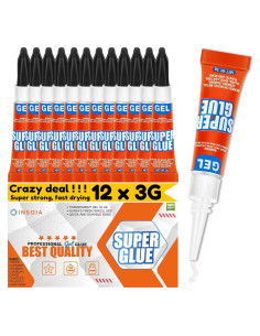 Super Glue Gel INSOIA 12 Tubos de 3g Adhesivo Multiusos