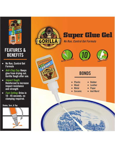 Gorilla Super Glue Gel 15g Claro - Paquete de 7 Botellas