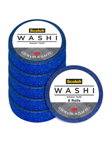 Cinta Washi Glitter Scotch 1.5 cm x 498.4 cm Azul Oscuro Pack 6
