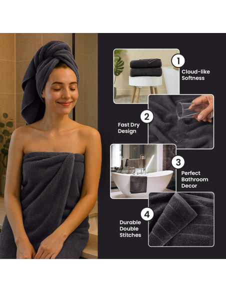 Toallas de Baño Grises CottonsClout - Paquete de 4, 700 GSM