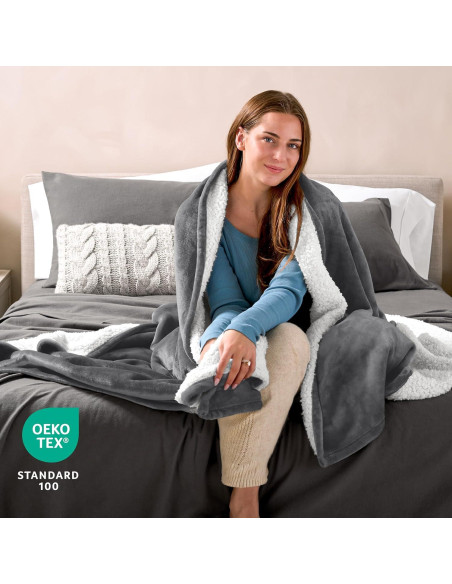 Manta de Sherpa Bare Home Twin XL Gris - Suave y Cálida