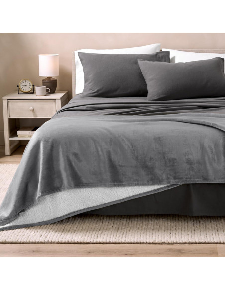 Manta de Sherpa Bare Home Twin XL Gris - Suave y Cálida
