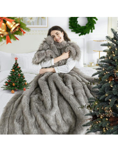 Manta de Piel Sintética OMERAI 127x152 cm Gris Ultra Suave 2