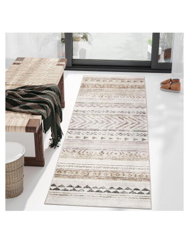 Alfombra Runner Art&Tuft 0.76x2.44m Marrón Geométrica Lavable