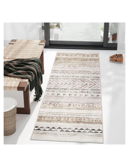 Alfombra Runner Art&Tuft 0.76x2.44m Marrón Geométrica Lavable