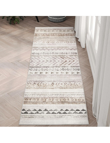Alfombra Runner Art&Tuft 0.76x2.44m Marrón Geométrica Lavable