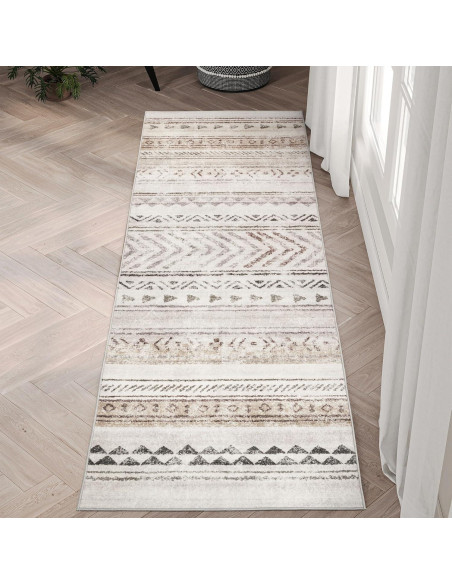 Alfombra Runner Art&Tuft 0.76x2.44m Marrón Geométrica Lavable