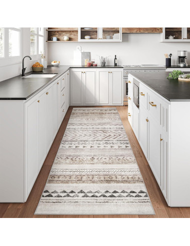 Alfombra Runner Art&Tuft 0.76x2.44m Marrón Geométrica Lavable