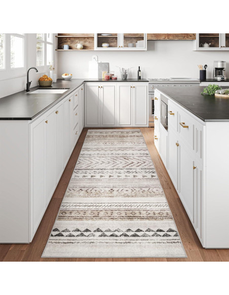 Alfombra Runner Art&Tuft 0.76x2.44m Marrón Geométrica Lavable