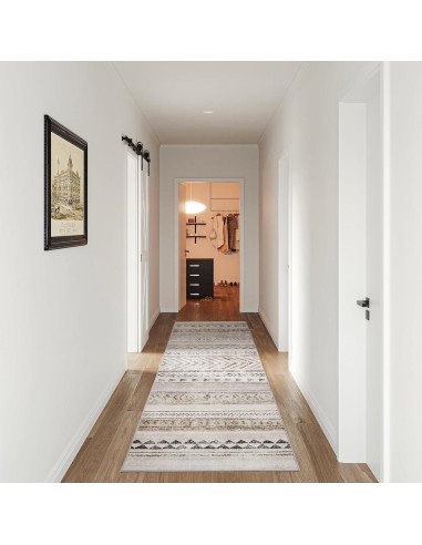 Alfombra Runner Art&Tuft 0.76x2.44m Marrón Geométrica Lavable