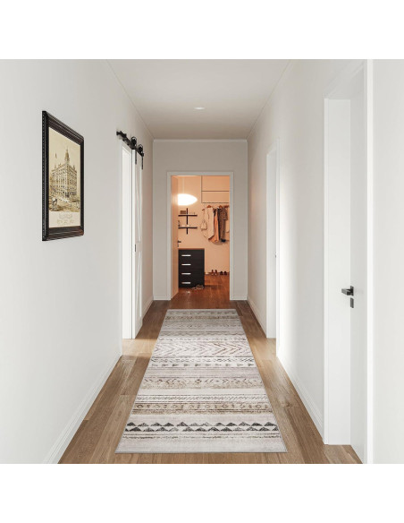 Alfombra Runner Art&Tuft 0.76x2.44m Marrón Geométrica Lavable